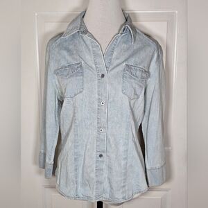 New York Light Blue Denim Button Down Long Sleeve Shirt Large Front Pockets